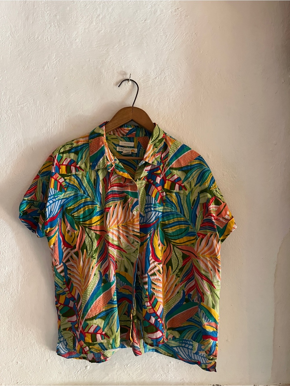 Colorful Tropical Print 100% Linen Short-Sleeve Shirt - Multicolor